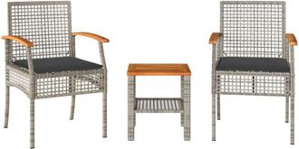 vidaXL Mesita Y Sillas Con Cojines 3 Pzas Rat&aacute;n Pe Madera Acacia Gris Vidaxl