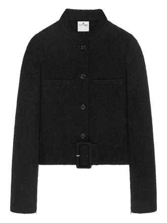 Courr&egrave;ges buckle-detail tweed jacket - women - Polyester/Cotton - 38 - Black
