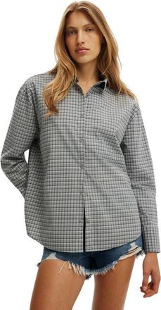 Cotton On Womens Sloane Oversized Shirt in Micro Check Pewter at Nordstrom, Size 10