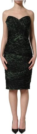 Dolce & Gabbana Bustier Draped Midi Jurk - Dames - Feestkleedjes - Groen - S - Kleedjes