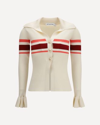 Self Portrait Striped viscose knit button Top Female XS