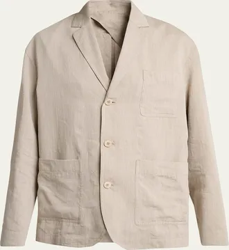 Jacquemus Mens Herringbone Linen-Blend Blazer