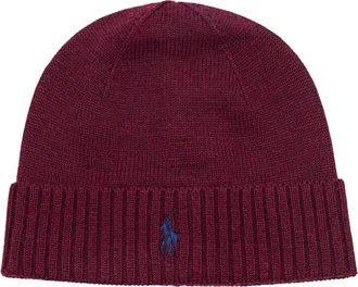Polo Ralph Lauren Accessoires, Heren, Rood, ONE Size, Geribbelde muts