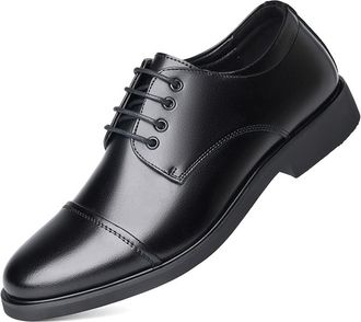 Generic Formal Shoes for Men Lace Up Cap Toe Derby Shoes PU Leather Slip Resistant Anti-Slip Low Top Prom(7.5 UK) Black