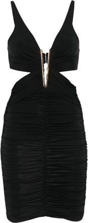 Elisabetta Franchi V-hals Jurk met Uitsnijding en Plooiwerk - Dames - Feestkleedjes - Zwart - M - Kleedjes