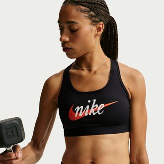 Nike Womens Swoosh Medium-Support Padded Sports Bra in Black | IU1217-010