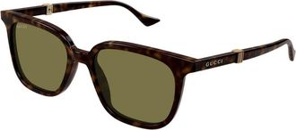 Gucci Vintage Ge&iuml;nspireerde Vierkante Zonnebril met Emaille Inzetstuk - unisex - Accessoires - Bruin - Maat: 54 MM