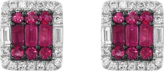Effy Sterling Silver Diamond Halo Ruby Stud Earrings in Red at Nordstrom Rack