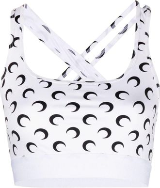 Marine Serre Crescent Moon-print crop top - women - Recycled Polyamide/Recycled Spandex - L - White