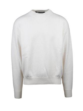 Palm Angels Crew Neck Knit Sweater with Gothic Detailing
