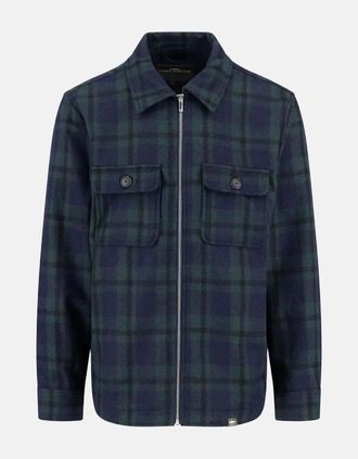 Fynch-Hatton Mens Wool Mix Checked Overshirt Dark Navy - Size: 42/Regular