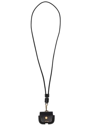 Tom Ford neck-strap AirPods case - men - Calf Leather - One Size - Black