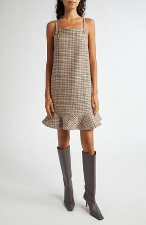 Ganni Check Wool Blend Minidress in Tigers Eye at Nordstrom Rack, Size 4 Us / 36 Eu