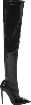 Philipp Plein Latex High Heels Overknees Laarzen - Dames - Over de knie laarzen - Zwart - 41 EU - Leer - Schoenen