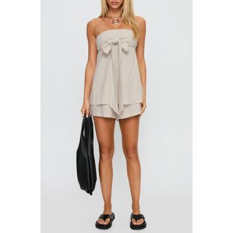 Princess Polly Jetsetter Stripe Strapless Romper in Beige Stripe at Nordstrom, Size 4