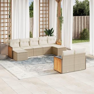 vidaXL Vidaxl - Set De Sof&aacute;s De Jard&iacute;n 9 Pzas Con Cojines Rat&aacute;n Sint&eacute;tico Beige