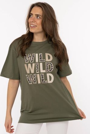 Zwillingsherz T-Shirt ZWILLINGSHERZ Wild Wild Wild, Damen, Gr. XXL, khaki, Web, Obermaterial: 95% Baumwolle, 5% Elasthan, Basic h&uuml;ftlang, Rundhals, gerader Abschlus