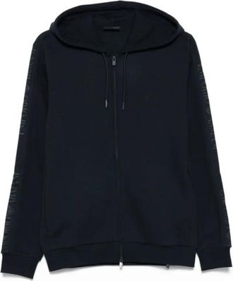 Emporio Armani Moderne Rits Hoodie Loungewear Casual Stijl - Heren - Vesten met rits - Blauw - M - Katoen - Hoodies & sweatvesten