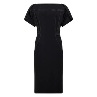 Alberta Ferretti Midi Jurk met Korte Mouwen - Dames - Casual kleedjes - Zwart - S - Wol - Kleedjes