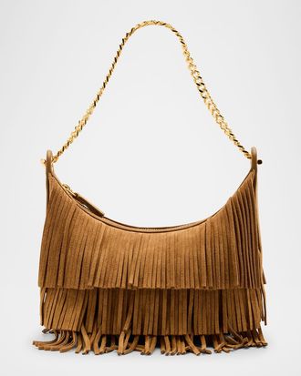 Veronica Beard Fortune Small Fringe Suede Shoulder Bag