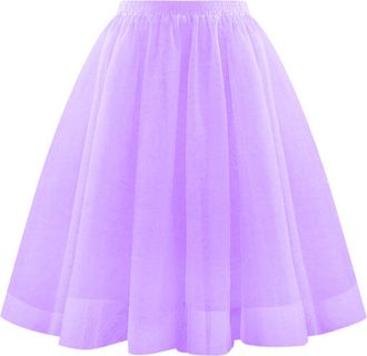Generic Womens A-Line Swing Skirt Solid Mesh Tulle Skirt Pleated Long Petticoat Elastic Waist Soft Drape Mid Length Large Size A Line Plus Size Tutu for Weddi