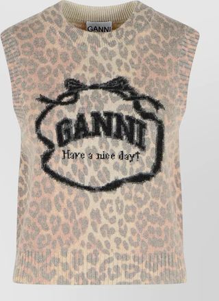Ganni leopard wool knit vest