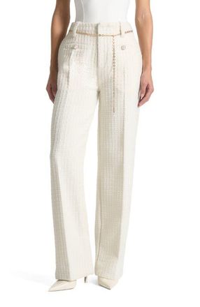 Mani&egrave;re De Voir Nathalie Tweed Trousers with Belt in Cream at Nordstrom, Size 12