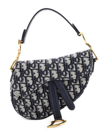 Dior Borsa a spalla Saddle mini in tela con motivo Oblique - Blu