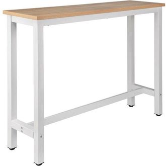 Woltu Tavolo Bar 140 CM da Pranzo Cucina in Metallo e Legno Tavolino Caff&egrave; Alto Rovere+bianco