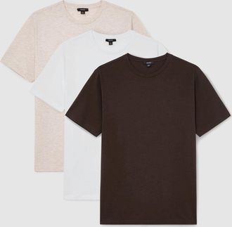 Reiss White & wheat Melange & coco Brown Bless Pack Cotton Crew-neck Tailored-fit T-shirts-pack, Xxl