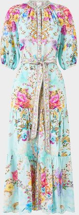 Camilla Bazaar Blooms Puff-Sleeve Midi Shirtdress