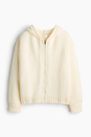 H&M Knitted Zip-through Hoodie in Cream at Nordstrom, Size Xx-Large