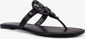 Tory Burch Womens Leather Thong Sandals With Logo Monogram Black