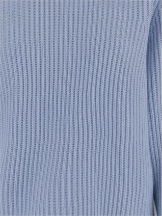 Allude Womens Wool And Cashmere Ribbed Sweater Light Blue Virgin