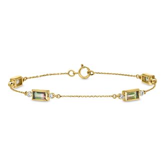 Ross-Simons Watermelon Tourmaline Station Bracelet With. Lab-Grown Diamonds in 10kt Yellow Gold