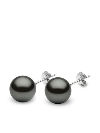 Yoko London 18kt white gold Classic 11mm Tahitian pearl stud earrings - women - 18kt White Gold/Tahitian Pearl - One Size - Silver