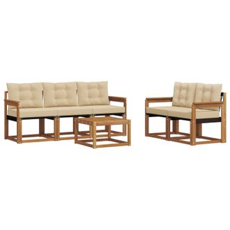 vidaXL Conjunto De Sof&aacute;s De Exterior Con Coj&iacute;n 6 Pcs Natural Y Beige Vidaxl