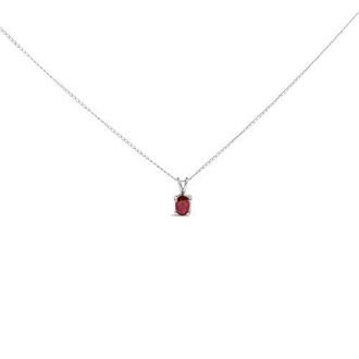 House of Brilliance 14K Gold 6x4MM Oval Shaped Gemstone Solitaire Pendant Necklace in Red Garnet | White at Nordstrom