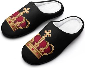 Generic Kings & Crowned Funny Mens Cotton Slippers Soft Non-Slip Rubber Sole House Slipper Indoor Outdoor