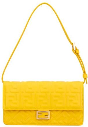 Fendi Shoulder Bags, female, Yellow, Size: ONE SIZE Baguette Wallet On Chain
