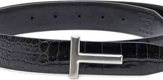 Tom Ford Mens Leather Belt T-Buckle Black Calf