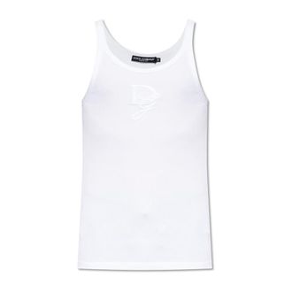 Dolce & Gabbana Sleeveless Tops, male, White, Size: 2XL Fine-rib slim-fit singlet with embroidery
