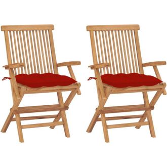 vidaXL Sillas De Jard&iacute;n Con Cojines Rojos 2 Piezas Masivas De Teca - 327545