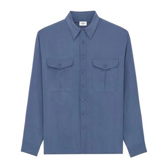 Saint Laurent Overhemd van viscose en zijde - Heren - Casual Overhemden - Blauw - L - Leer - Overhemden