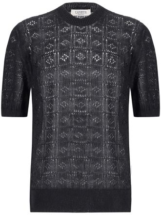 Laneus pointelle-knit T-shirt - men - Cotton/Linen/Flax - 52 - Black