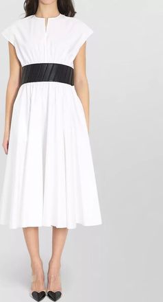 Alaia cotton belted ruffled midi dress