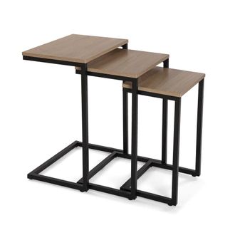 VERSA Mesa auxiliar (set de 3) en aglomerado efecto madera y metal marr&oacute;n