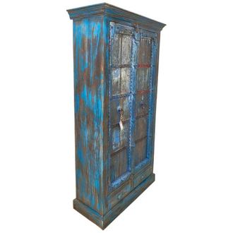 Wanderlust Deco Armario De Madera Artesanal Azul 91x38x188h
