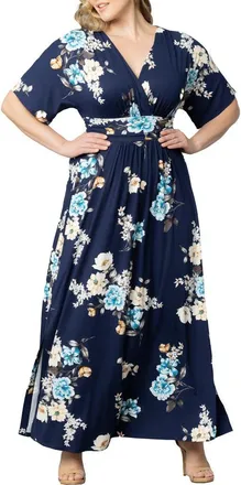 Kiyonna Vienna Maxi Dress in Navy Floral Print at Nordstrom, Size 4X