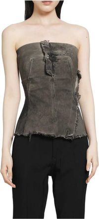 Rick Owens Top In Denim Bustier - female - Rick Owens - Sleeveless Tops - Gray - S - Tops